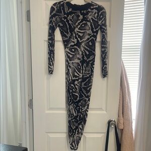 Stylish Black and White Patterned Dress side slit